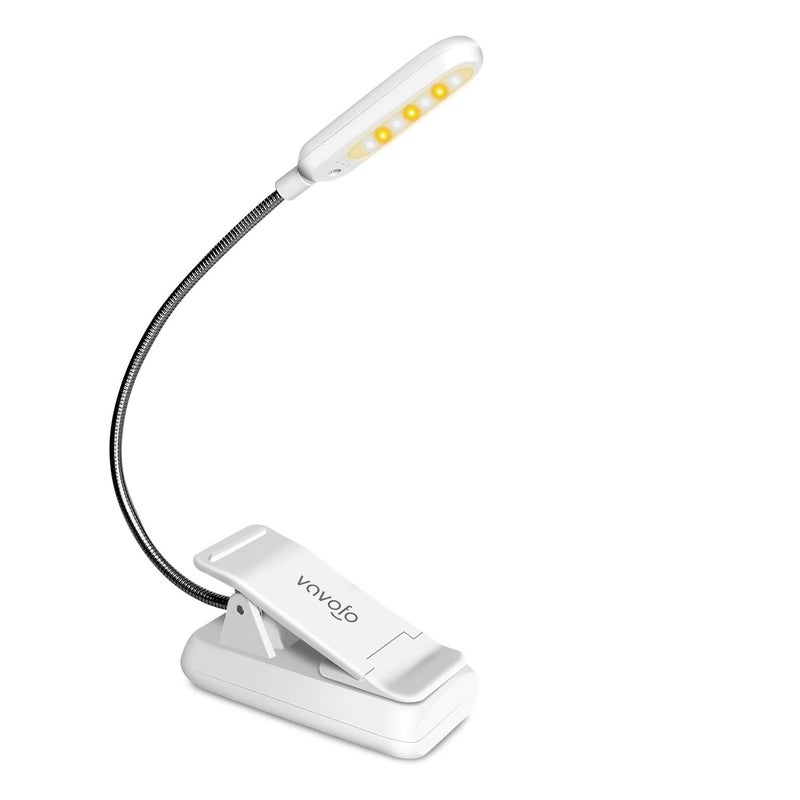 VAVOFO Clip On Book Light for Bed Kids, 7 LED Reading Light with 9-Level Warm Cool White Daylight, Eye Care Lamp with Power Indicator for Bookworms (White) - Image 1